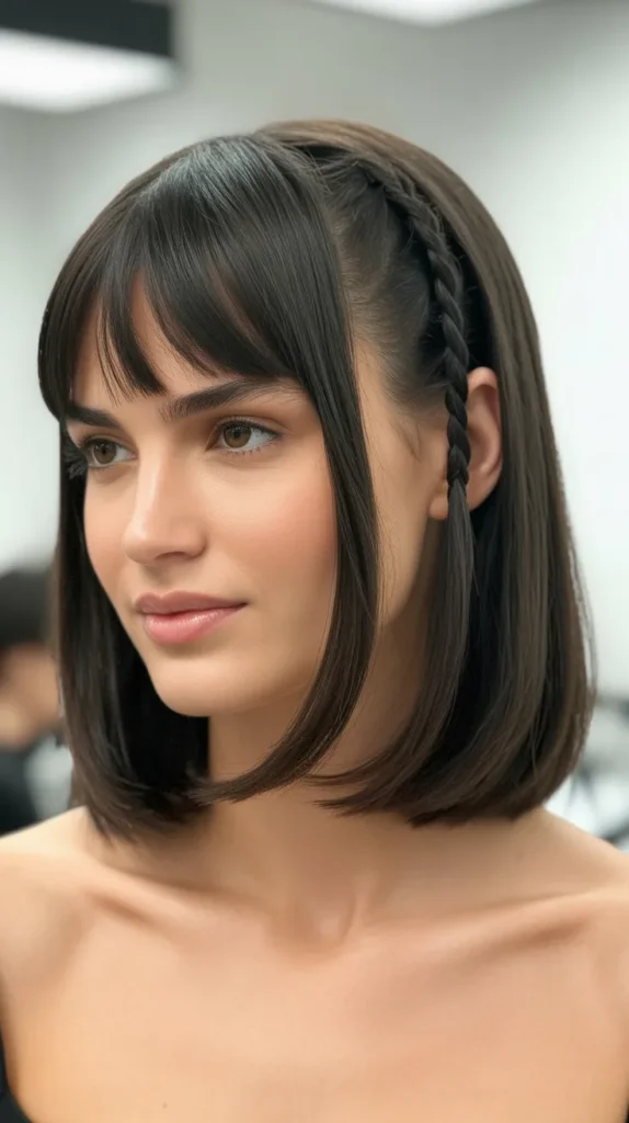 Long Bob with Curtain Bangs and Braided Details