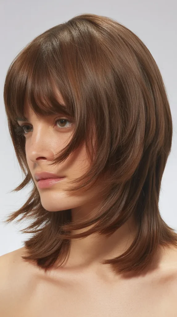 Choppy Layered Long Bob with Curtain Bangs