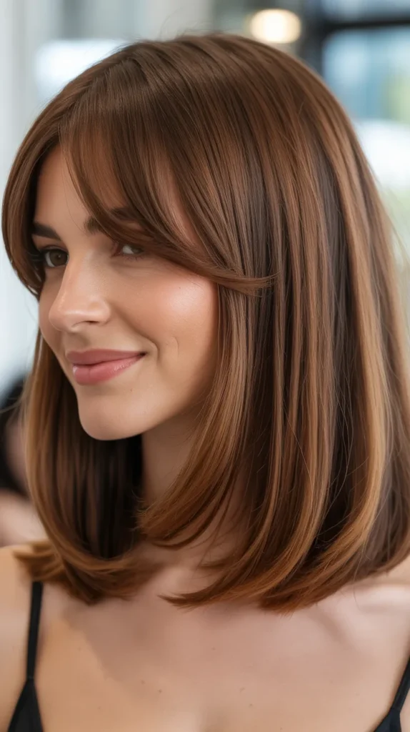  Long Bob with Curtain Bangs for Square Face