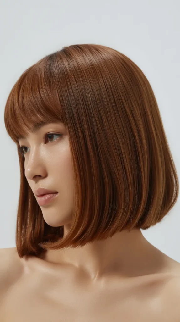 Classic Straight Long Bob with Soft Curtain Bangs