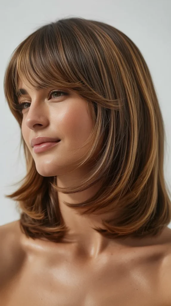 Textured Layered Long Bob with Curtain Bangs