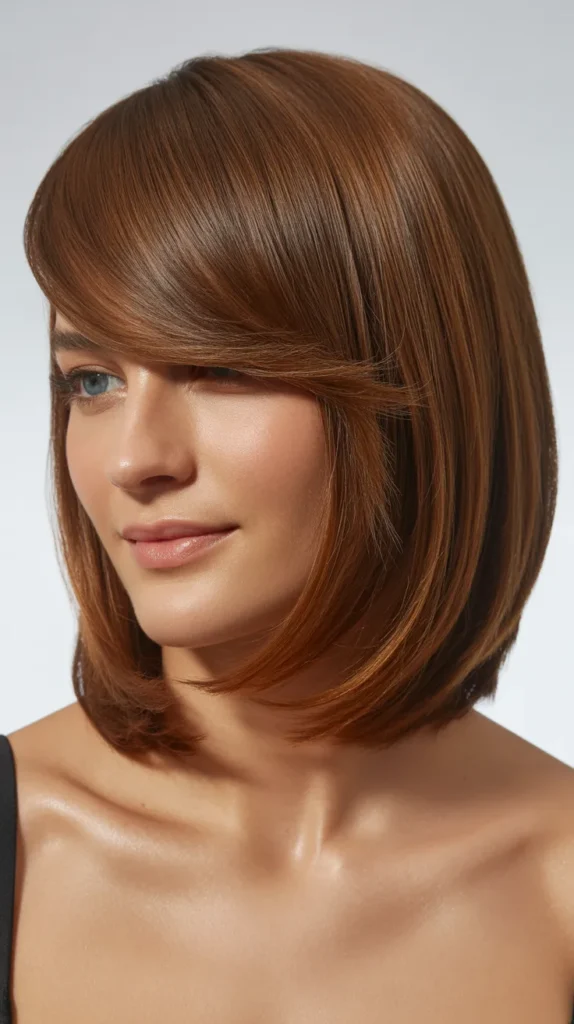 Long Bob with Side-Parted Bangs and Graduated Layers