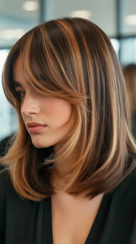 Dimensional Colored Bob with Curtain Bangs
