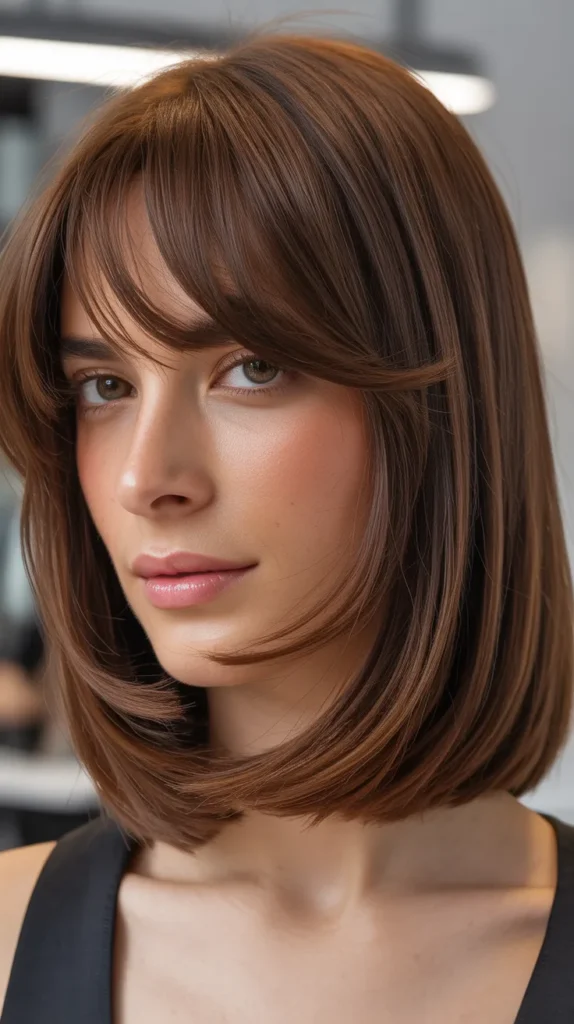  Long Bob with Curtain Bangs for Heart-Shaped Faces