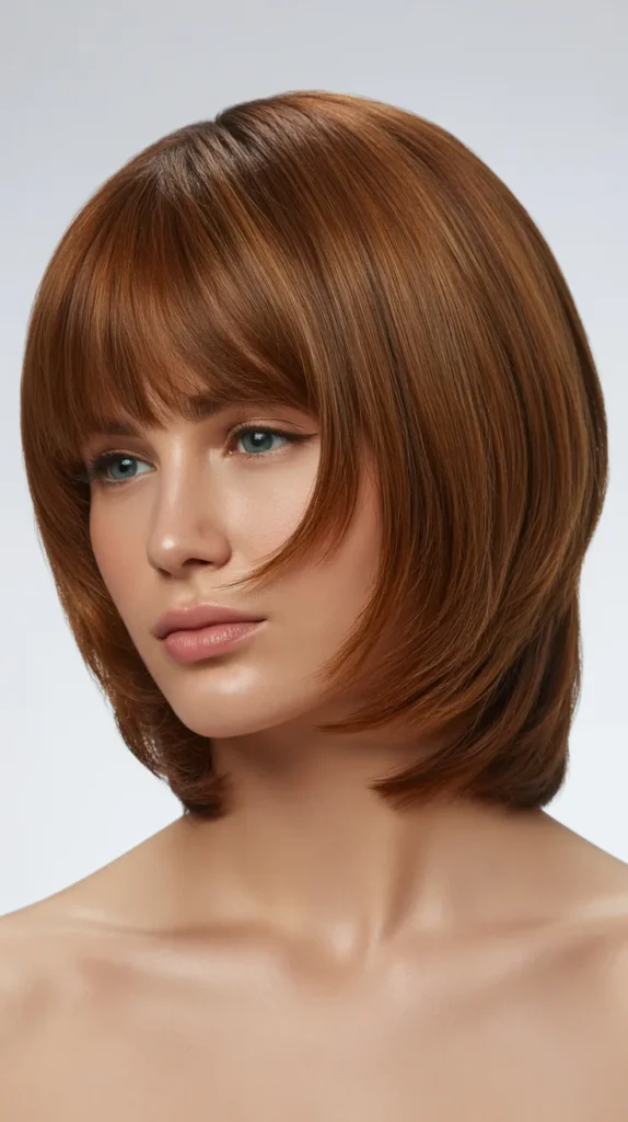Stacked Long Bob with Arched Bangs