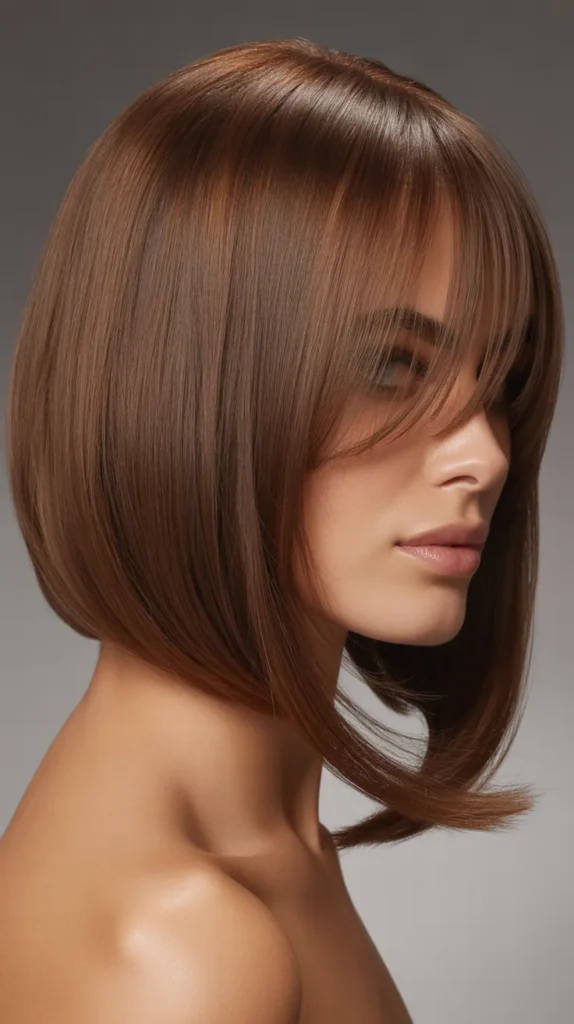 Classic Inverted Long Bob with Wispy Curtain Bangs