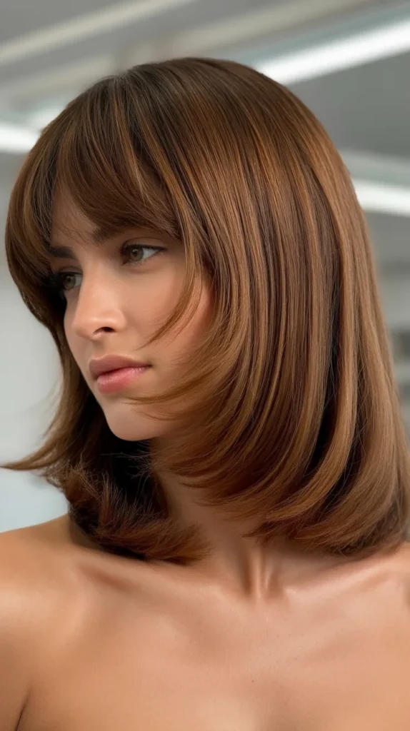 Voluminous Long Bob with Curtain Bangs