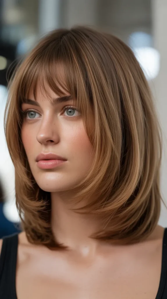 Bob with Curtain Bangs for Round Faces