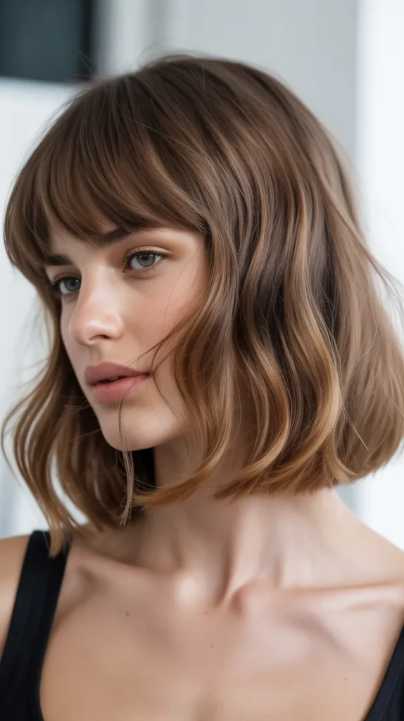 Long Bob with Curtain Bangs and Beach Waves