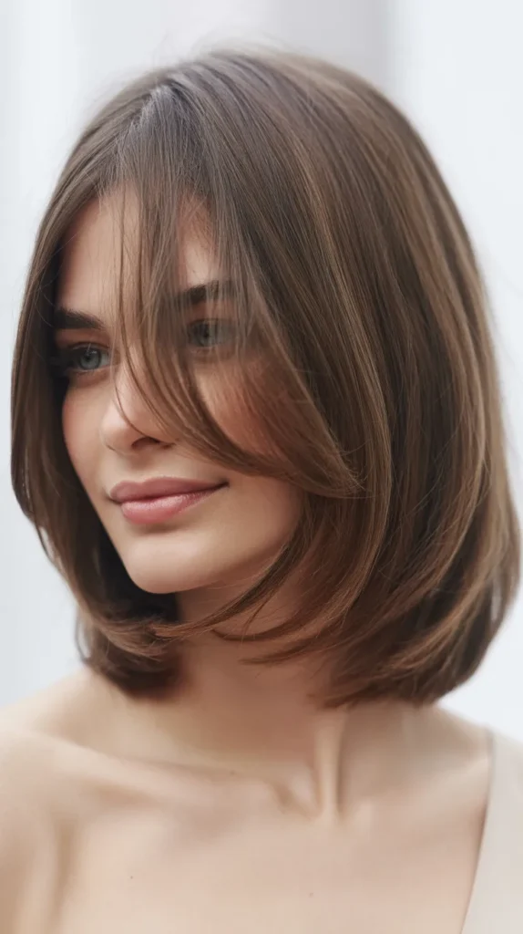  Choppy Long Bob with Textured Curtain Bangs