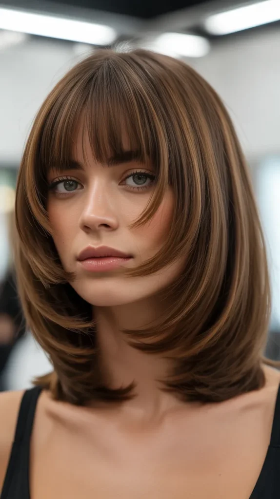 Long Bob with Thick Bangs and Chunky Layers