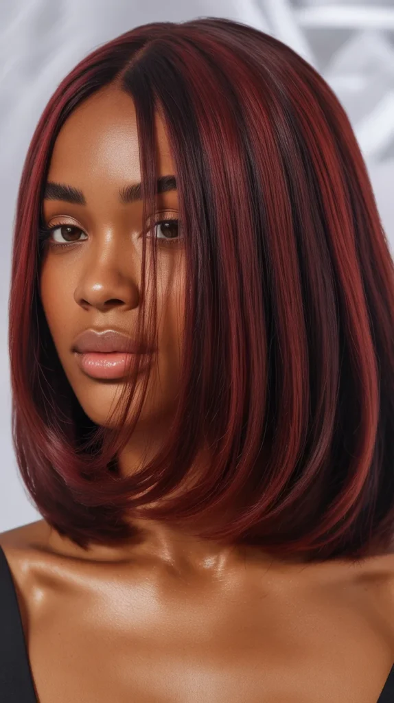 Long Bob with Burgundy Color