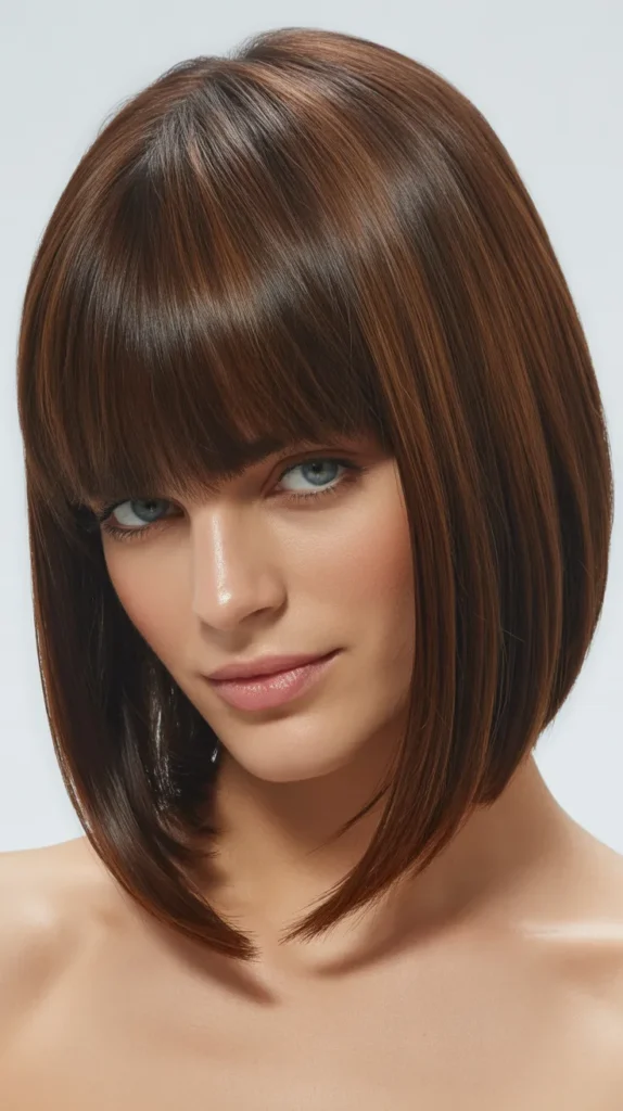 Long Bob with Precision Bangs and Sharp Layers
