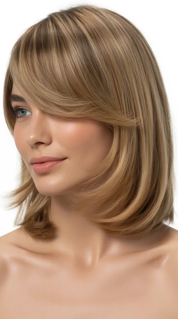  Long Bob with Side-Parted Bangs and Volume