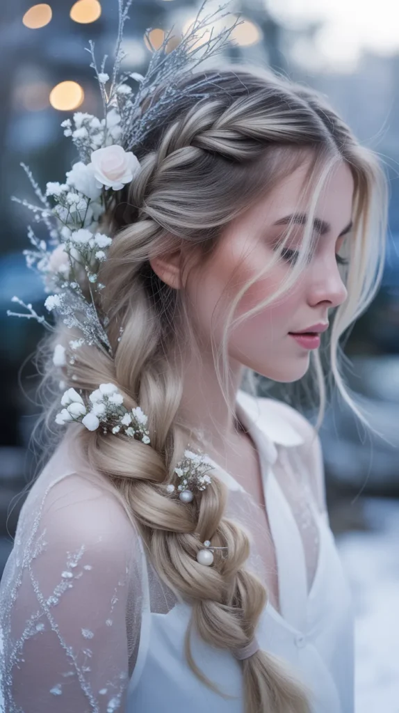 Waterfall Braid with Winter Florals
