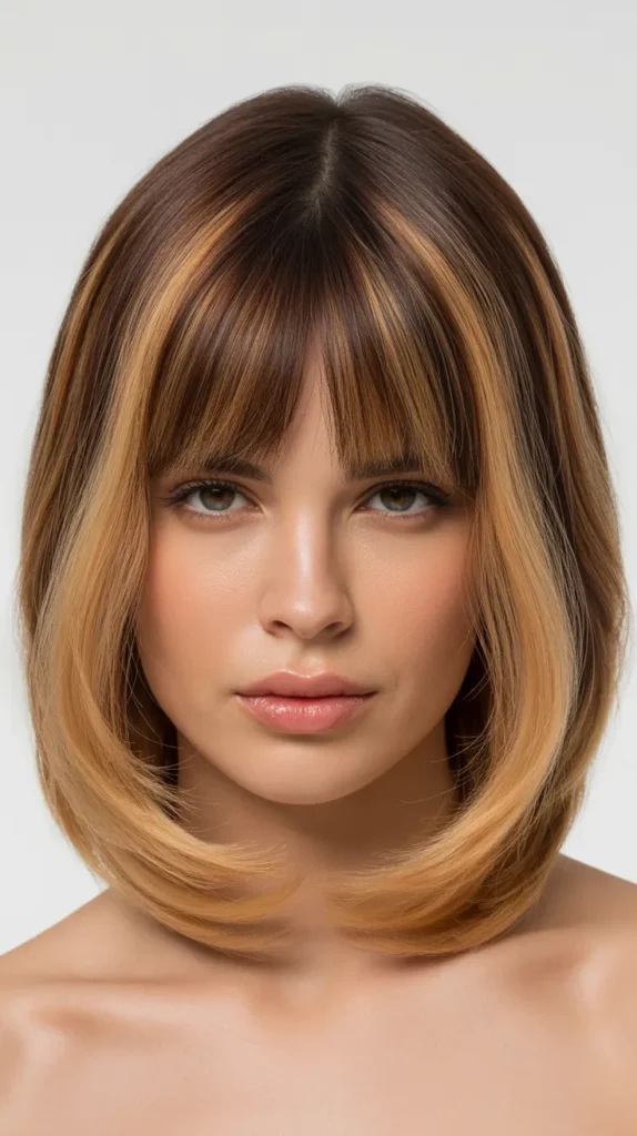 Long Bob with Curtain Bangs and Ombré