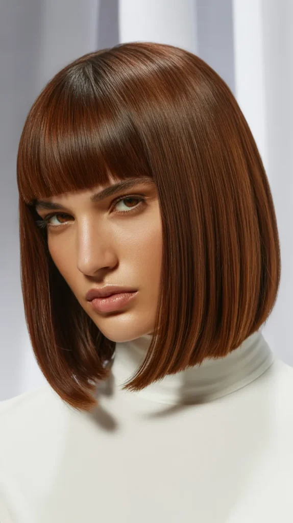 Classic Straight Long Bob with Blunt Fringe