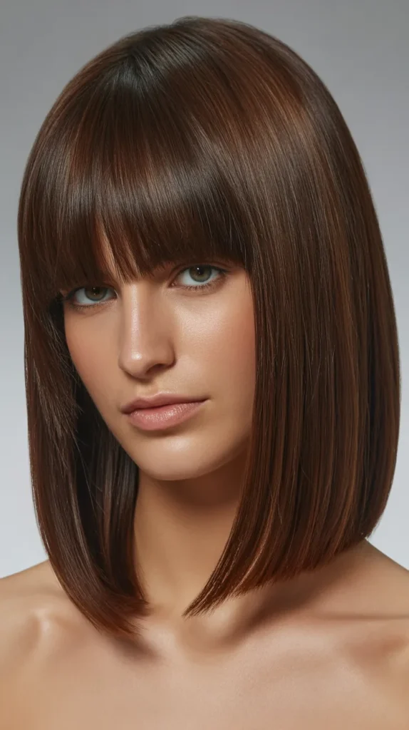 Sleek Long Bob with Full Bangs and Internal Layers