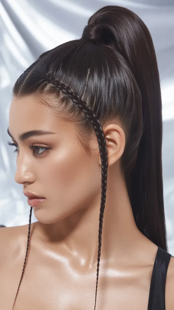  Karina's Sleek High Ponytail with Side Braids