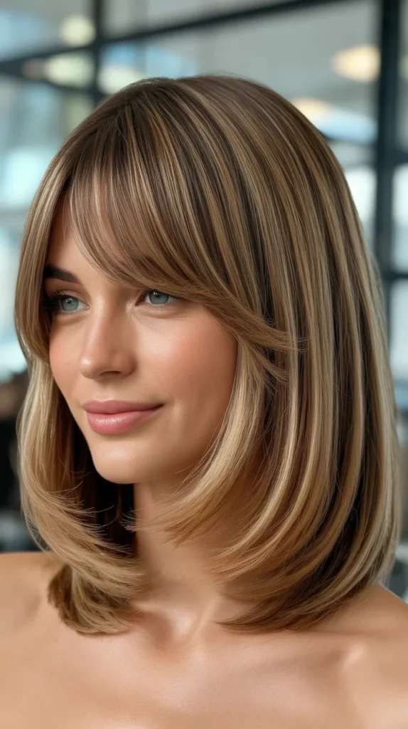 Long Bob with Curtain Bangs and Graduated Layers