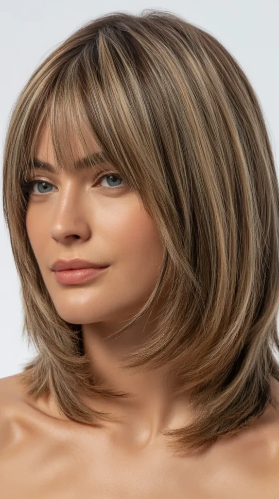 Textured Choppy Layers with Face-Framing Bangs