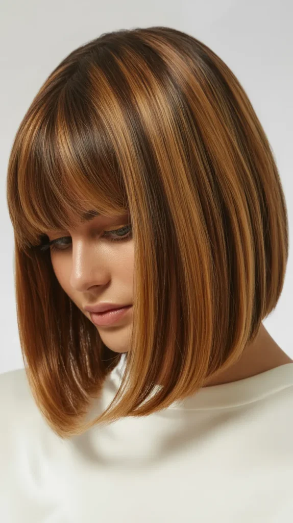 Long Bob with Curtain Bangs and Subtle Highlights