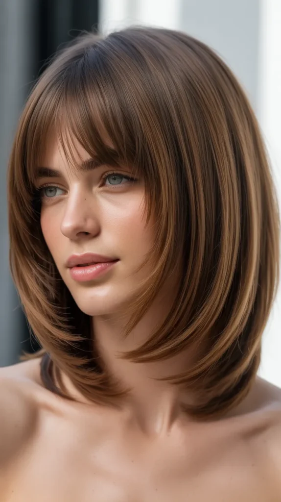 Voluminous Layered Bob with Feathered Curtain Bangs