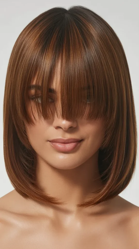 Blunt Cut Long Bob with Curtain Bangs