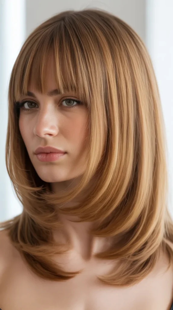 Long Bob with Full Fringe and Blended Layers