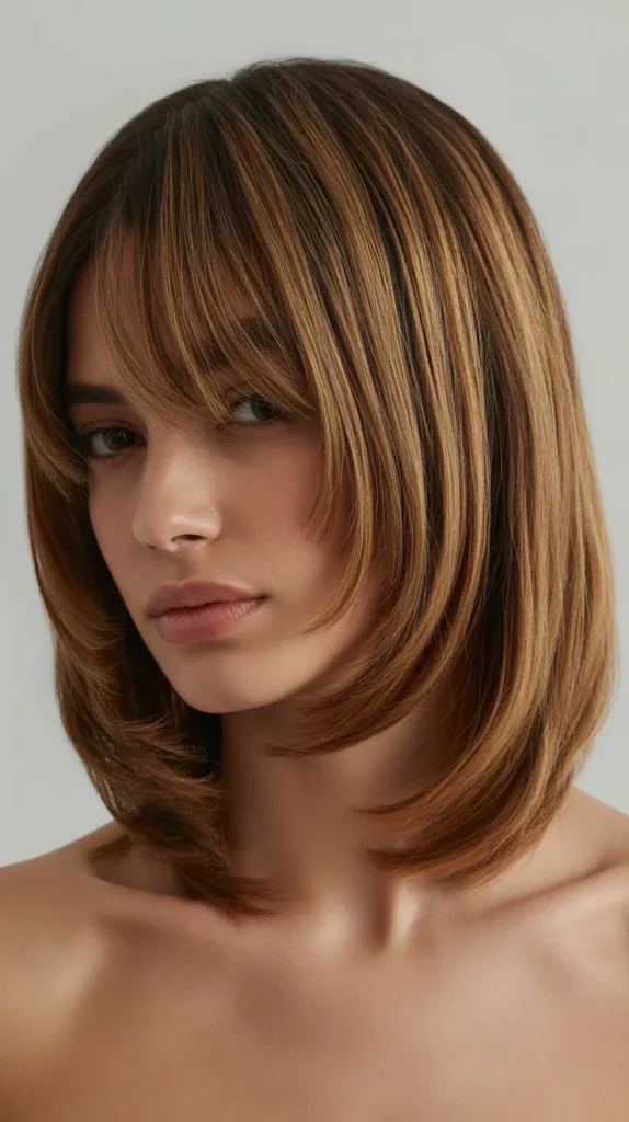 Asymmetrical Long Bob with Curtain Bangs