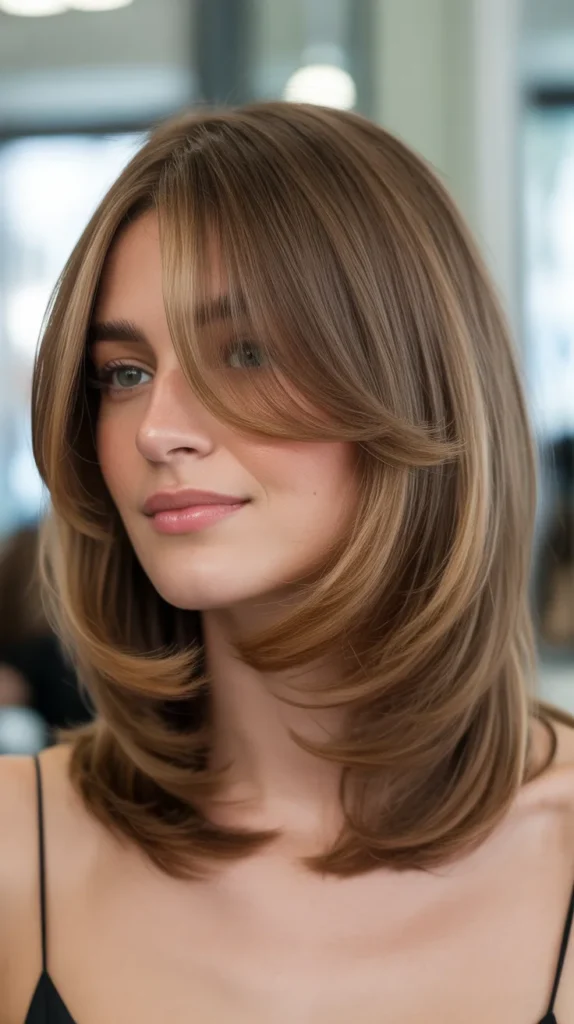 Layered Long Bob with Feathered Curtain Bangs