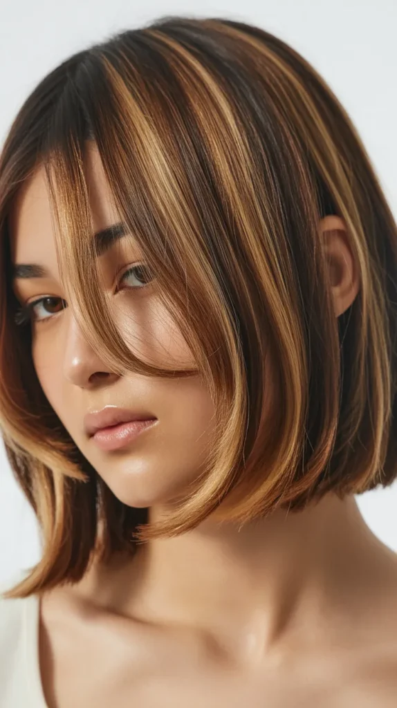 Long Bob with Curtain Bangs and Balayage