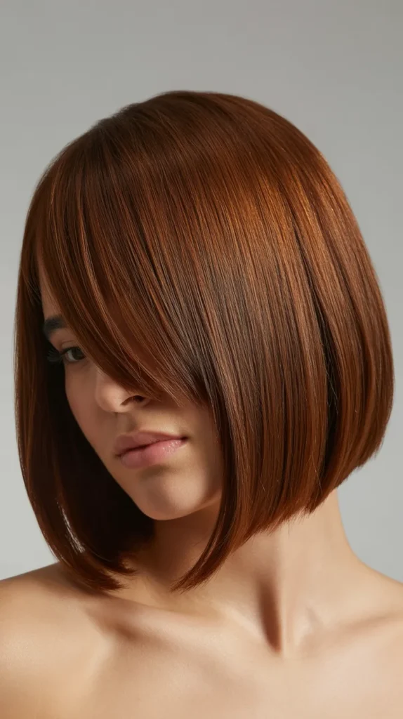 Classic Blunt Long Bob with Side-Swept Bangs