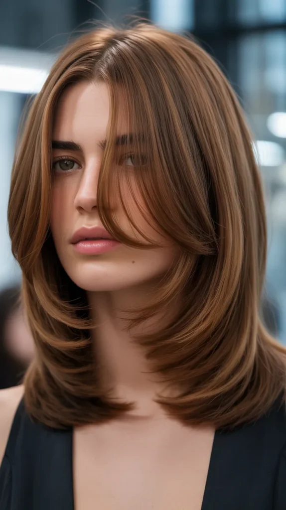 Layered Long Bob with Curtain Fringe