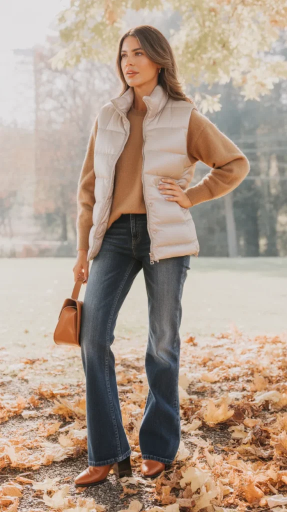  Puffer Vest and Bootcut Jeans