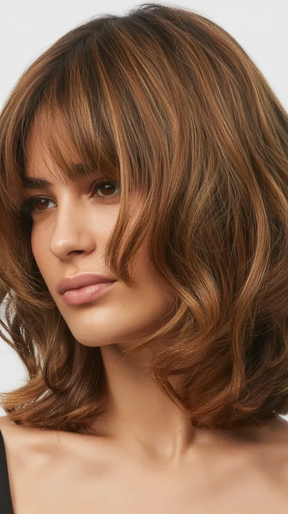 Wavy Bob with Curtain Bangs for Thick Hair