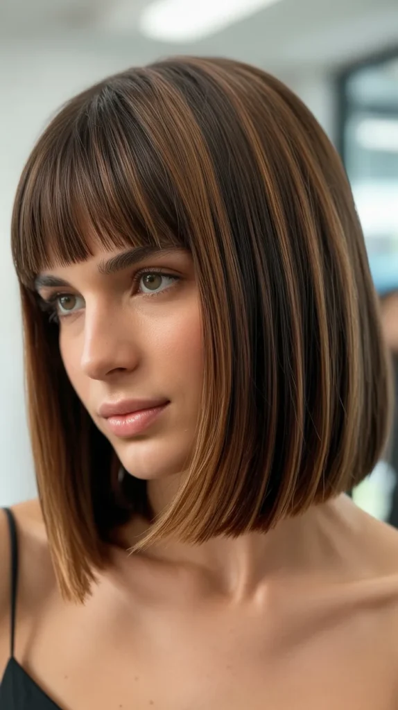 Long Bob with Baby Bangs and Face-Framing Layers