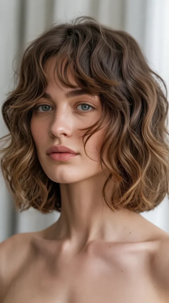 Sleek Asymmetrical Long Bob with Side-Swept Curtain Bangs