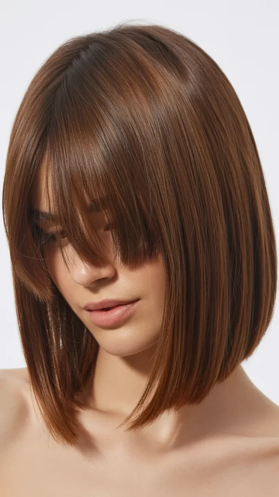 Sleek Straight Bob with Wispy Curtain Bangs