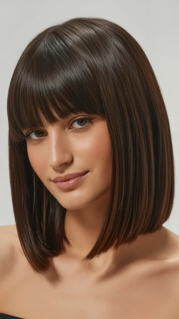 Long Bob with Curtain Bangs and Straight Blunt Styling