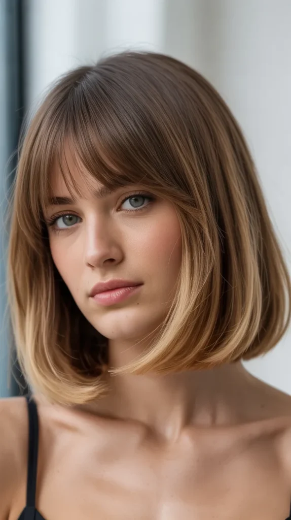 Long Bob with Curtain Bangs and Natural Roots