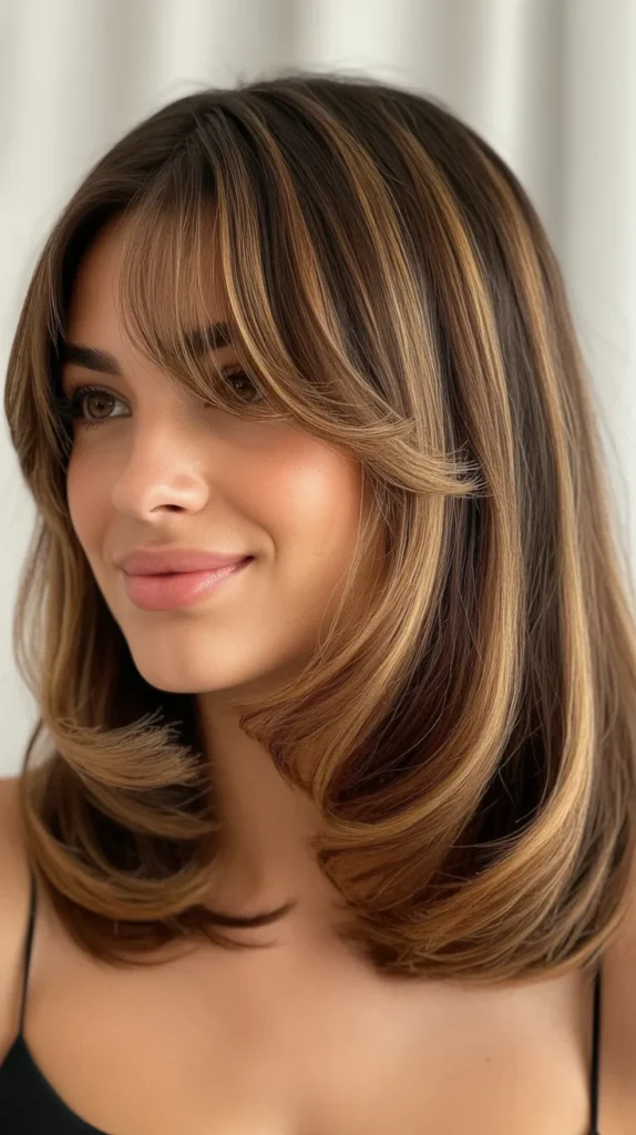 Balayage Long Bob with Dimensional Curtain Bangs
