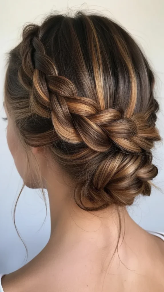 Crown Braid Updo with Caramel Balayage