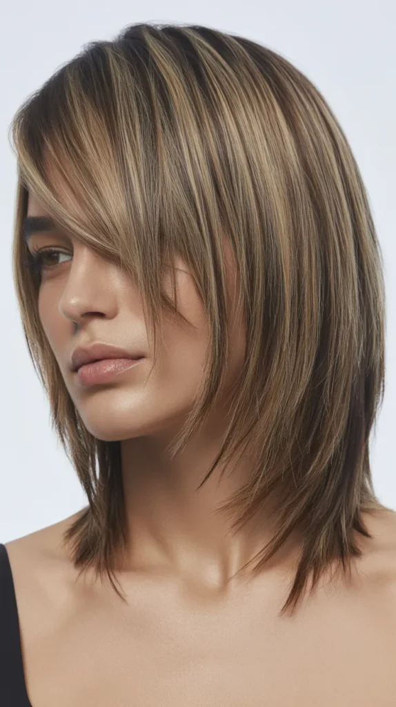 Asymmetrical Long Bob with Side-Swept Curtain Bangs