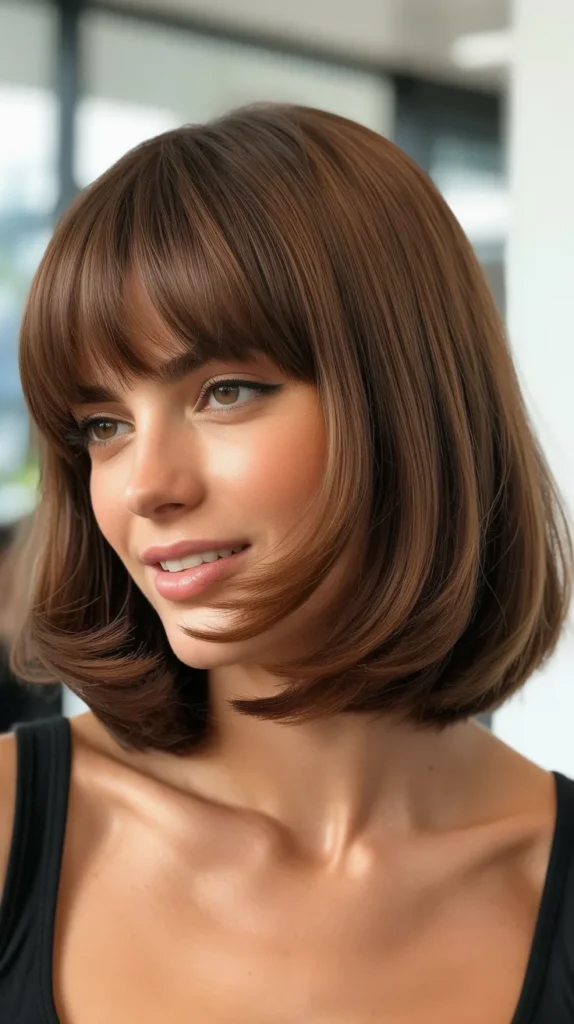 Bouncy Long Bob with Rounded Bangs