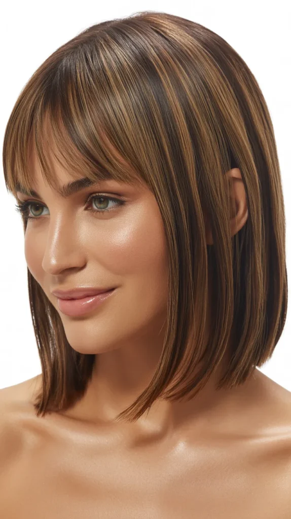 Long Bob with Curtain Bangs and Wet Look Styling
