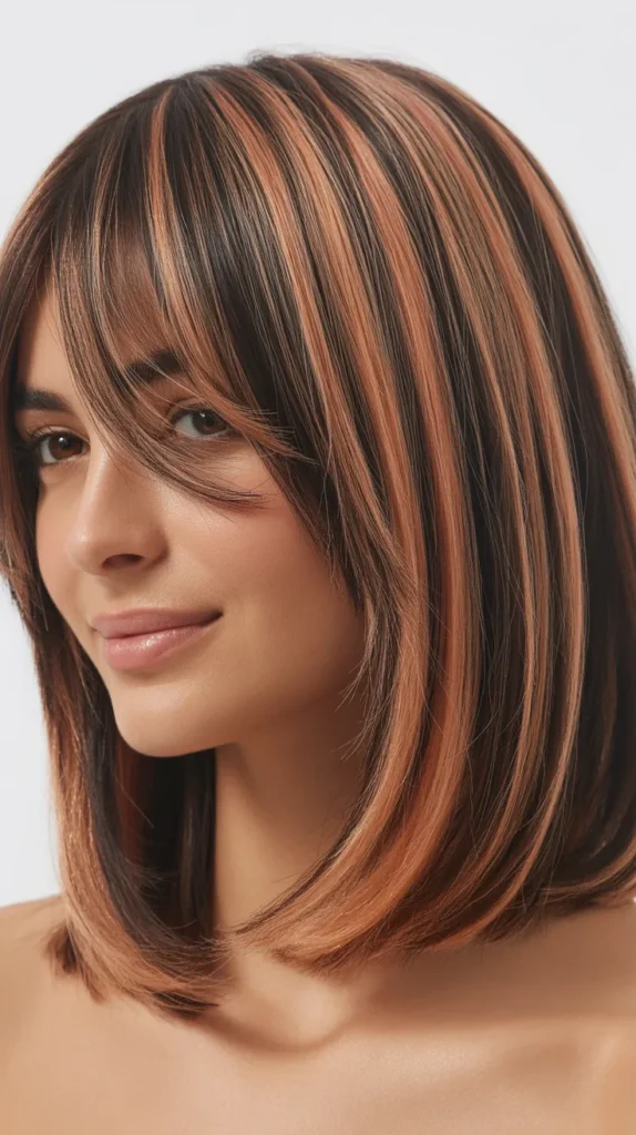 Long Bob with Curtain Bangs and Peek-a-Boo Color