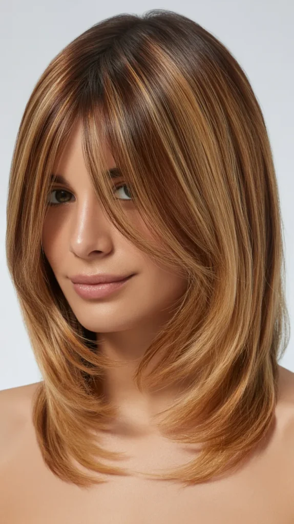 Layered Long Bob with Curtain Bangs and Ombre