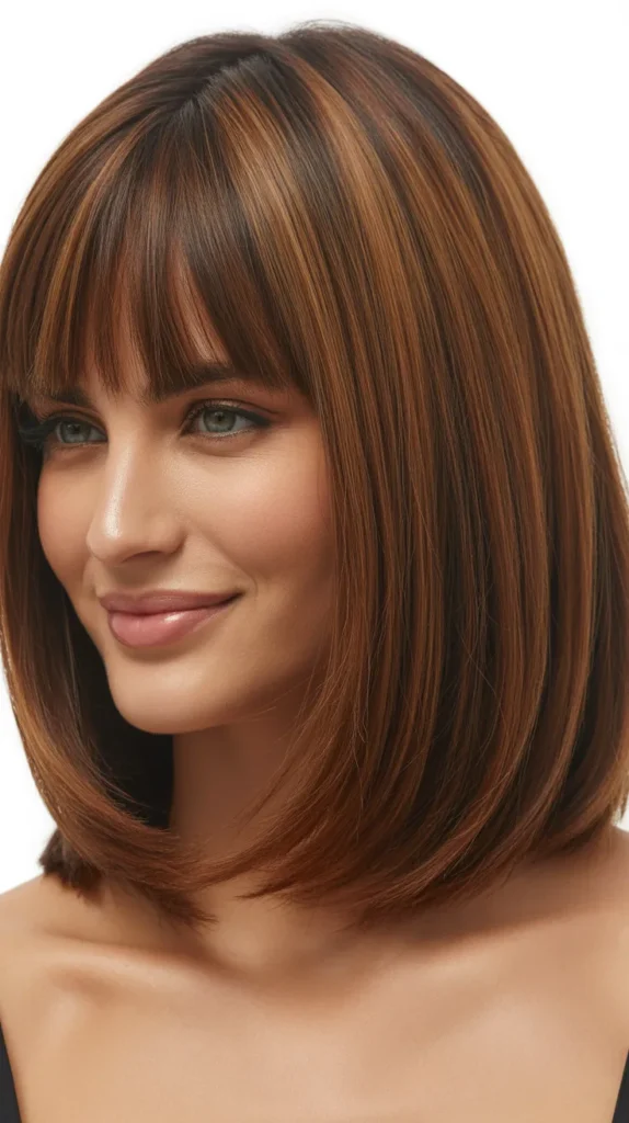 Long Bob with Curtain Bangs and Face-Framing Layers