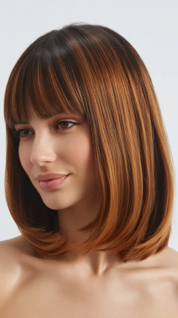 Long Bob with Straight Bangs and Gradient Color